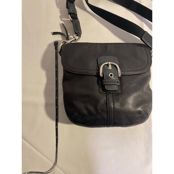 Coach Black Leather Flap Crossbody Bag Silver Buckle Adjustable Web Strap Small - Picture 3 of 13